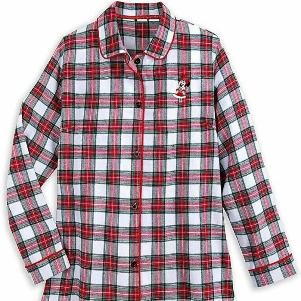 Disney Minnie Mouse Holiday Christmas Plaid Pajamas PJ Women Nightshirt